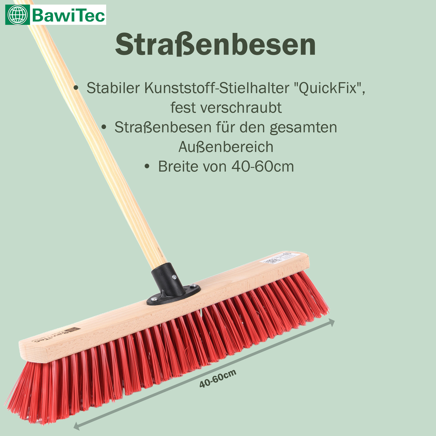 Klassicher Straßenbesen rote Kunststoff-Borsten mit Stiel/Besenstiel Werkstattbesen Garten etc.