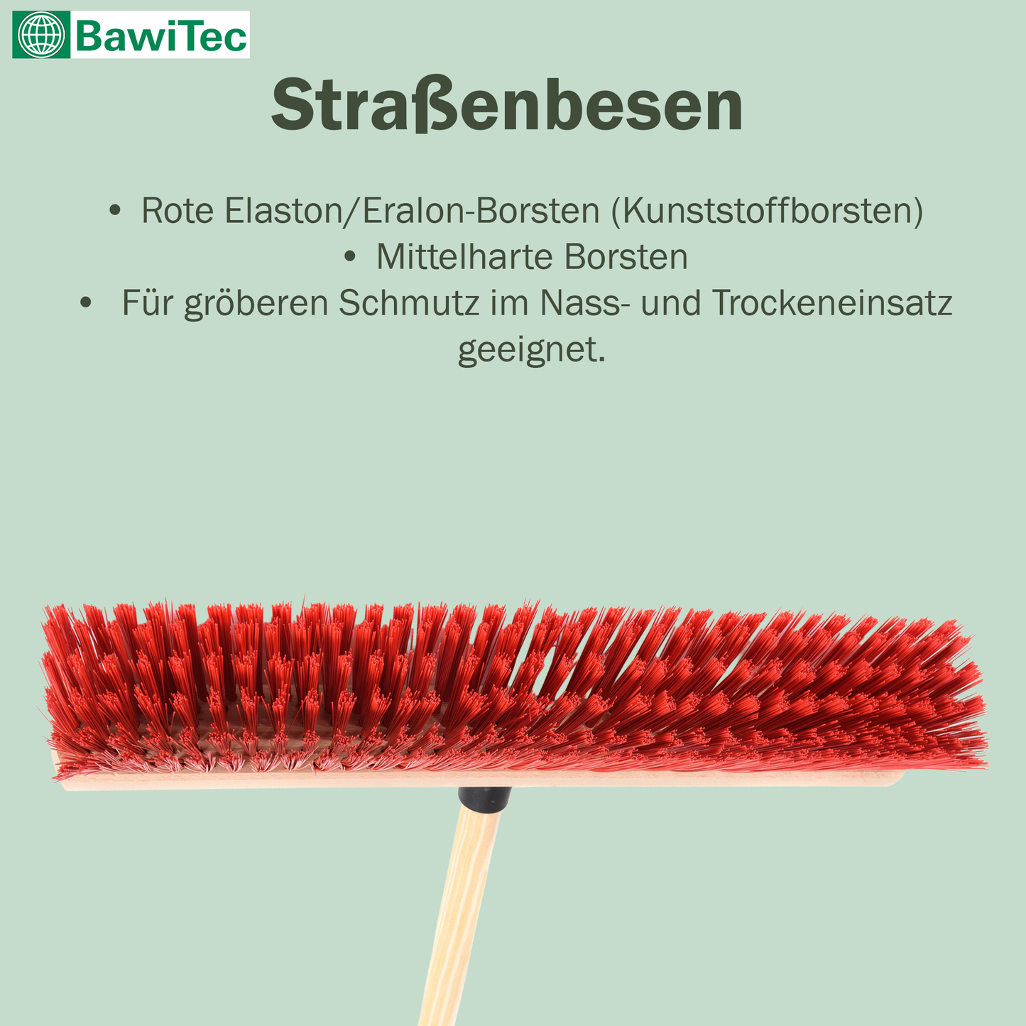 Klassicher Straßenbesen rote Kunststoff-Borsten mit Stiel/Besenstiel Werkstattbesen Garten etc.