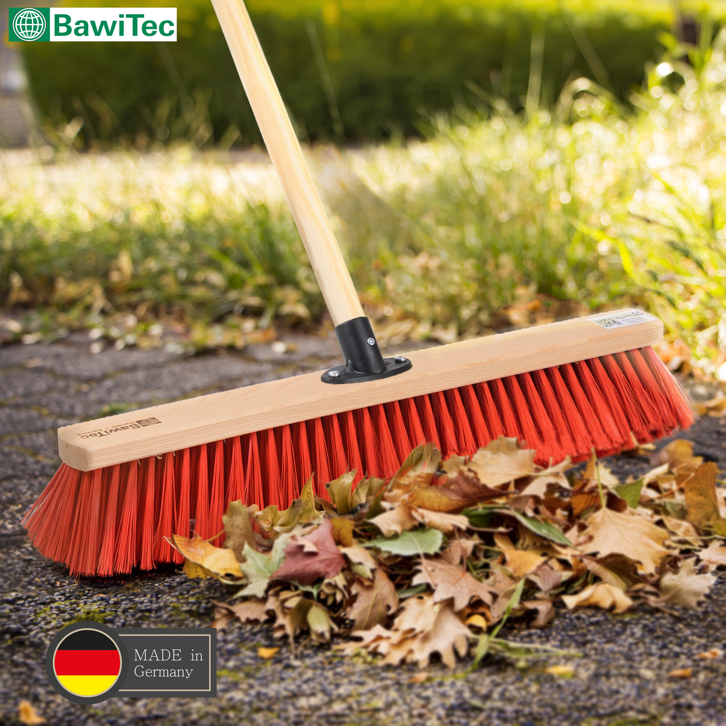 Klassicher Straßenbesen rote Kunststoff-Borsten mit Stiel/Besenstiel Werkstattbesen Garten etc.