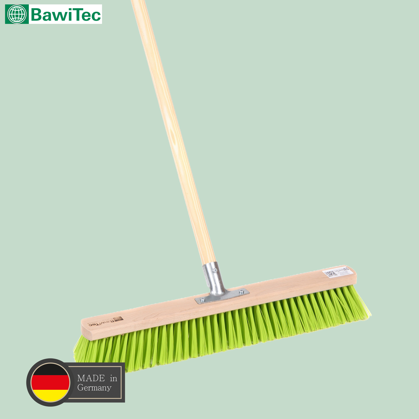 Professional street broom Eralon-Elaston bristles neon green with sturdy handle wooden handle garden broom