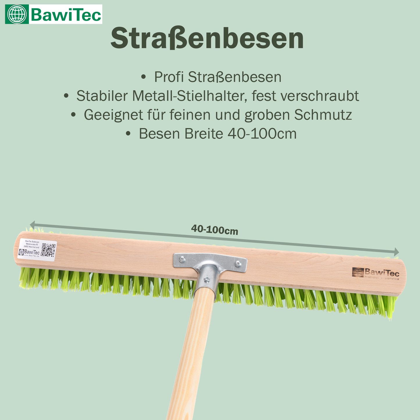 Professional street broom Eralon-Elaston bristles neon green with sturdy handle wooden handle garden broom