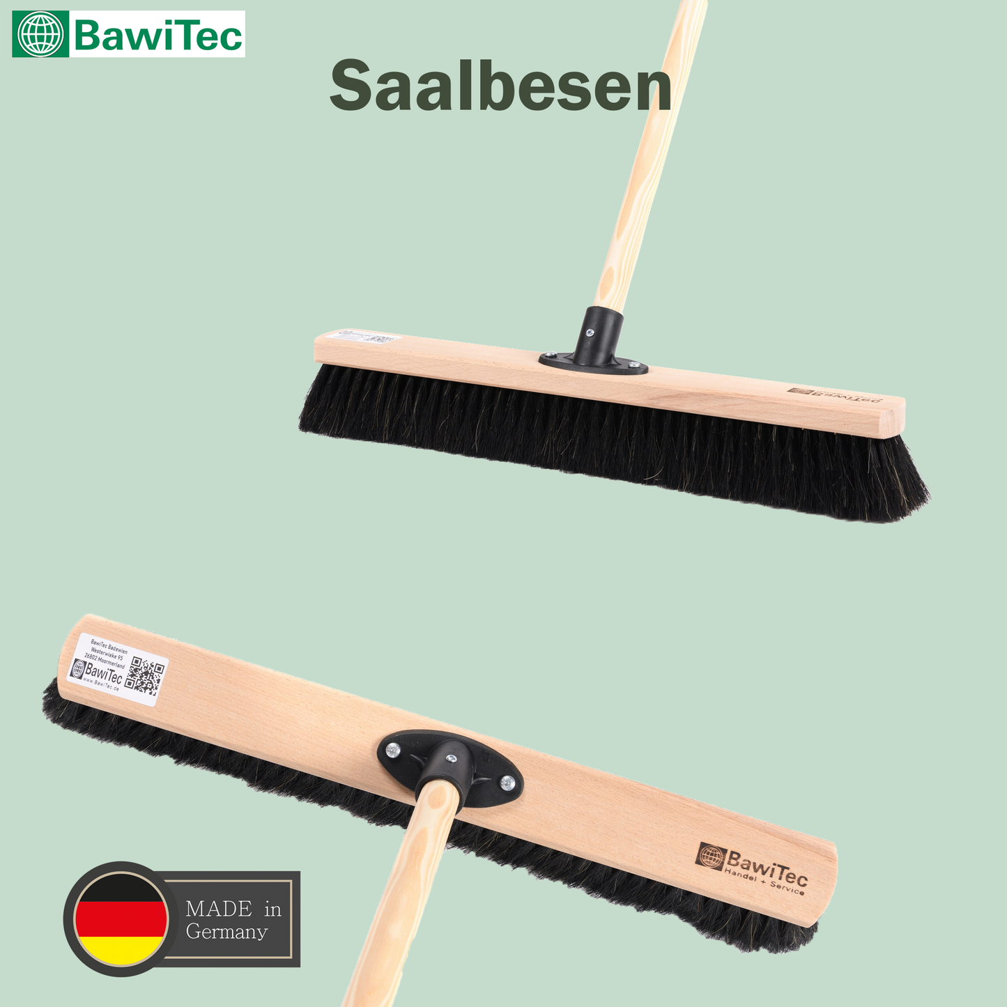 Professional natural hair horsehair broom with handle and plastic holder. Very soft broom and broom handle