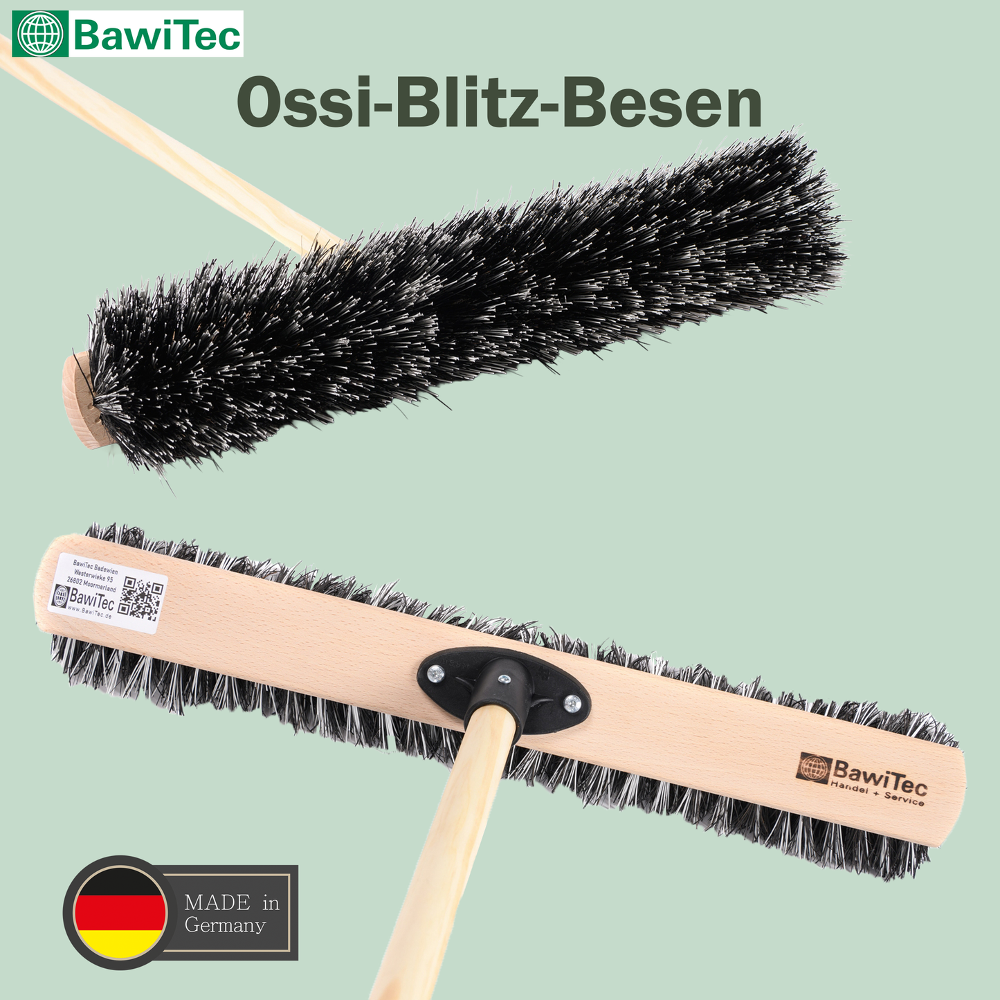 Spezieller Ossi-Blitz-Besen Borstenmix mit Stiel Holzstiel robuster Straßenbesen für draussen