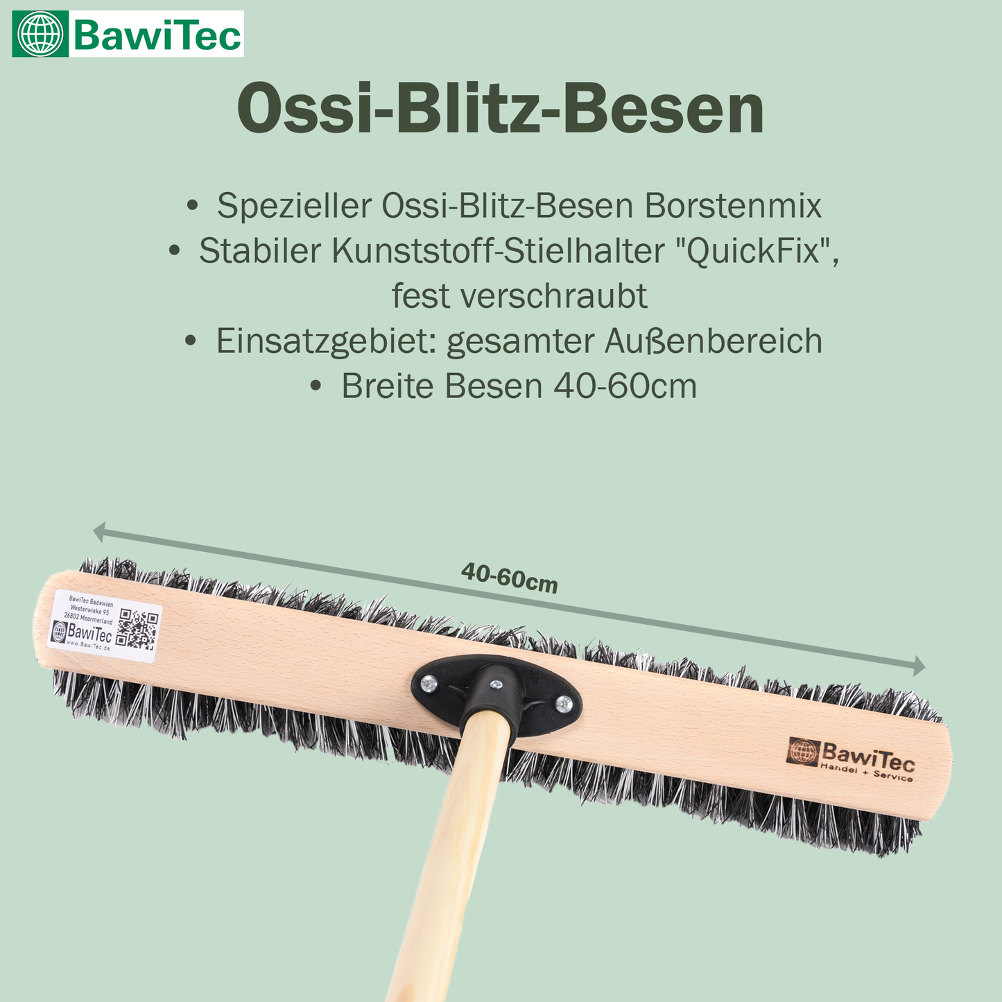 Spezieller Ossi-Blitz-Besen Borstenmix mit Stiel Holzstiel robuster Straßenbesen für draussen