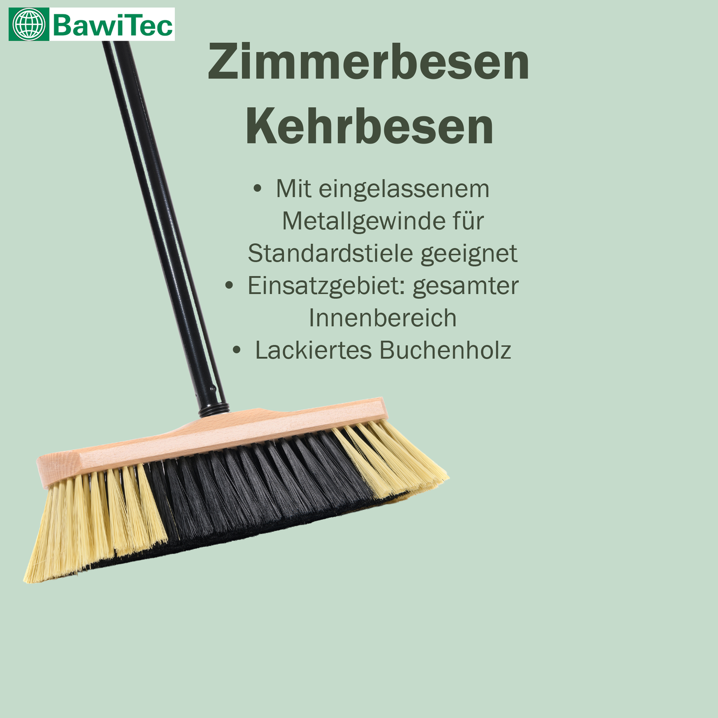 Qualitäts Zimmerbesen Kehrbesen 30cm Kunsthaar-Borsten weich mit Stiel Metallstiel 120cm Lang