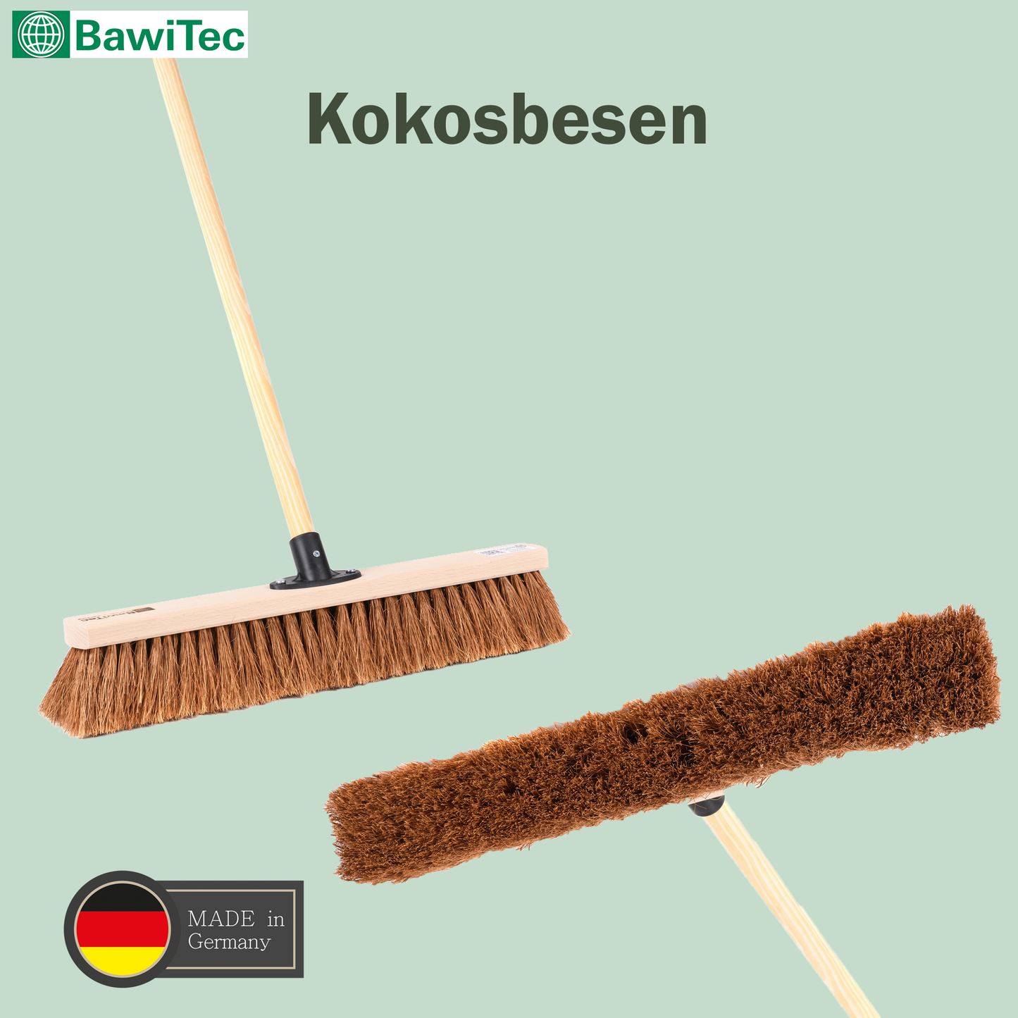 Industriebesen Kokosbesen Naturfaser mit passendem Holzstiel Besenstiel Kehrbesen Kokosborsten Saalbesen
