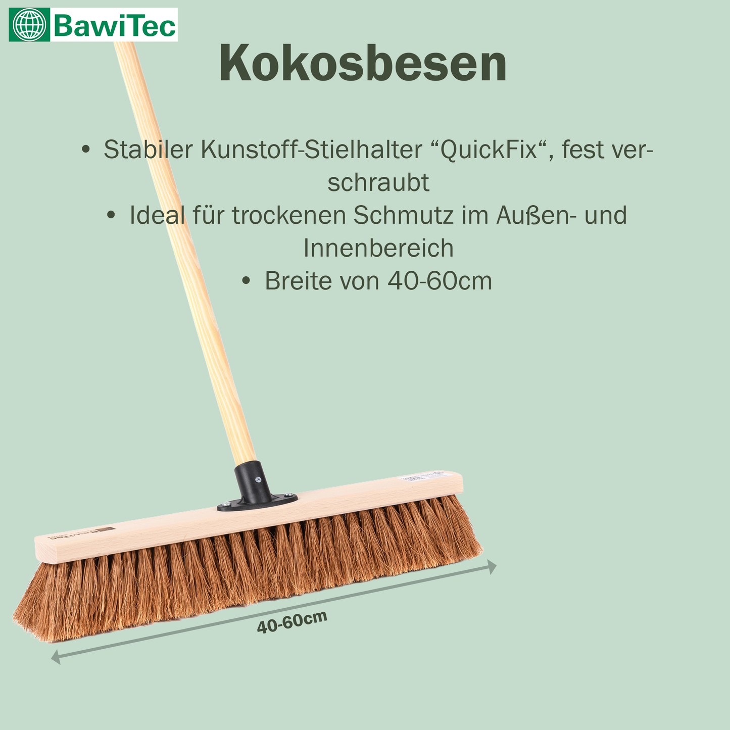 Industriebesen Kokosbesen Naturfaser mit passendem Holzstiel Besenstiel Kehrbesen Kokosborsten Saalbesen