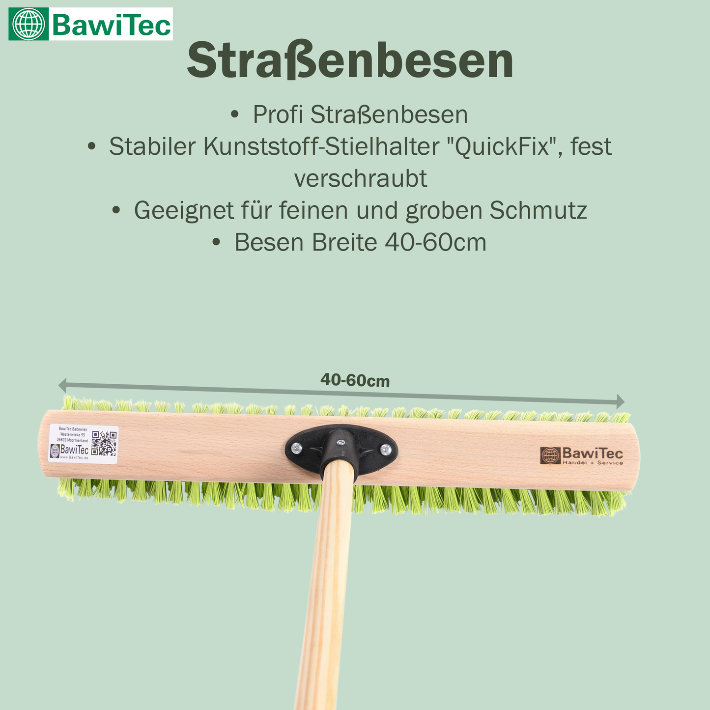 Profi Straßenbesen Eralon-Elaston-Borsten neongrün/grün mit Stiel Holzstiel Gartenbesen für draussen