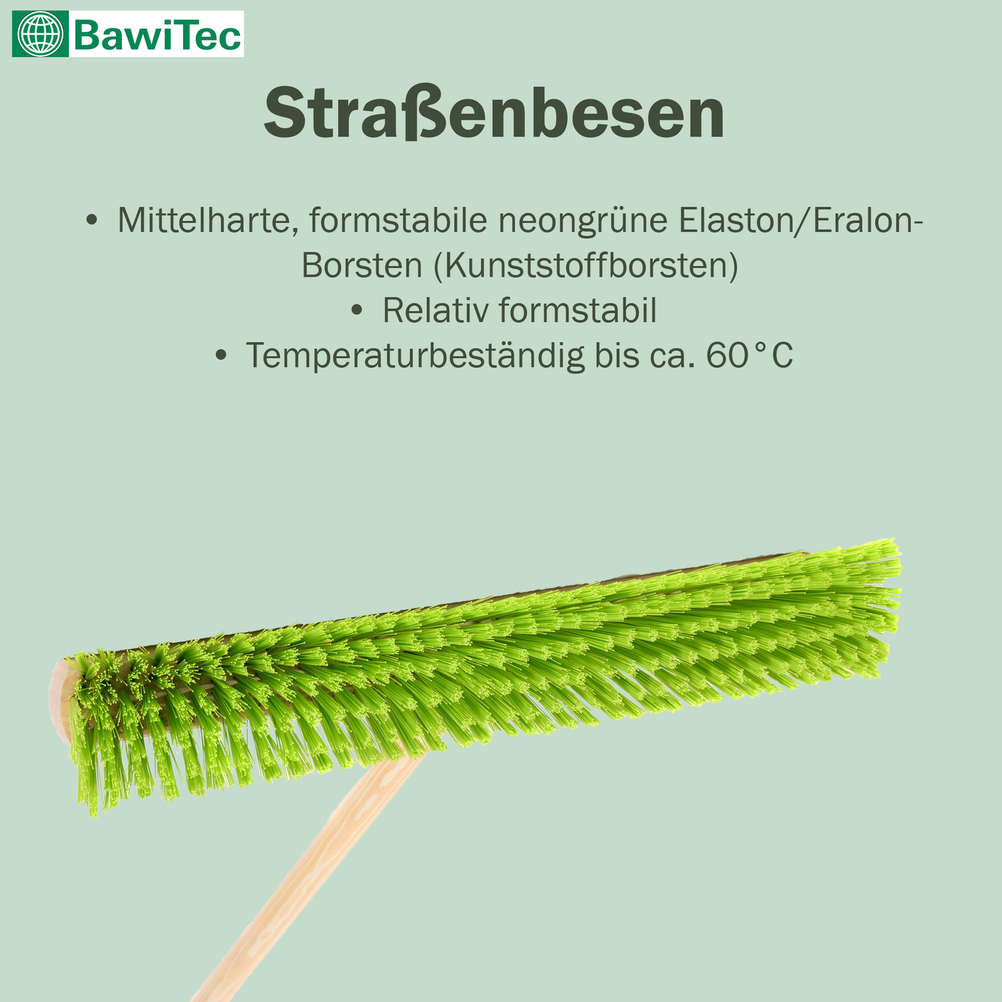 Profi Straßenbesen Eralon-Elaston-Borsten neongrün/grün mit Stiel Holzstiel Gartenbesen für draussen