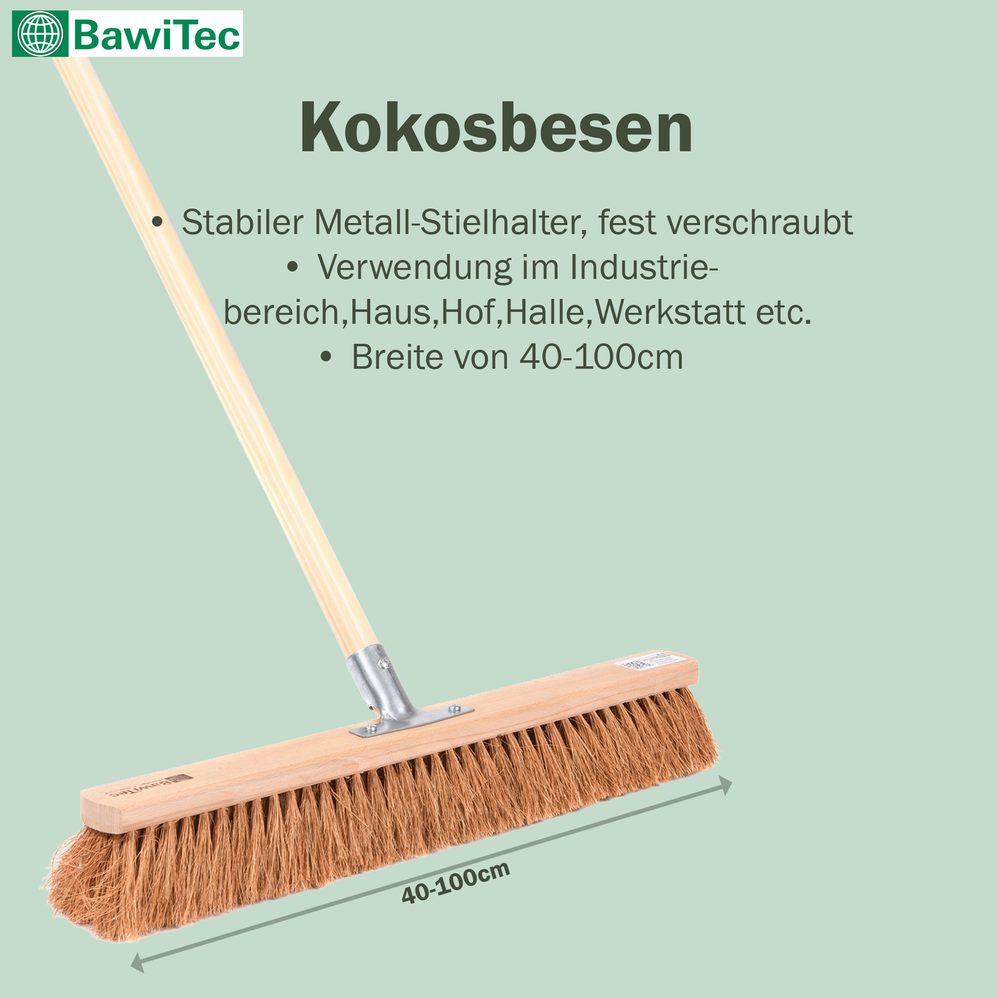 Coconut broom sweeping broom with sturdy wooden handle, robust plant fiber hall broom with broom handle