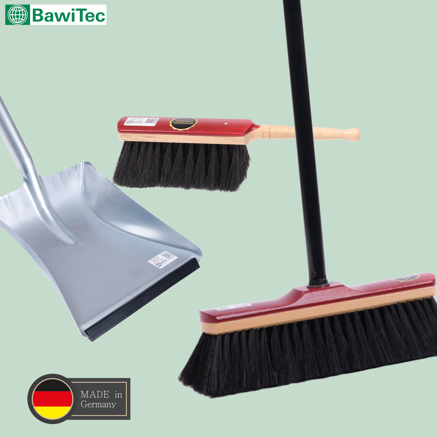 Real horsehair bristles, sweeping set, broom set, hand brush and metal dustpan, very soft