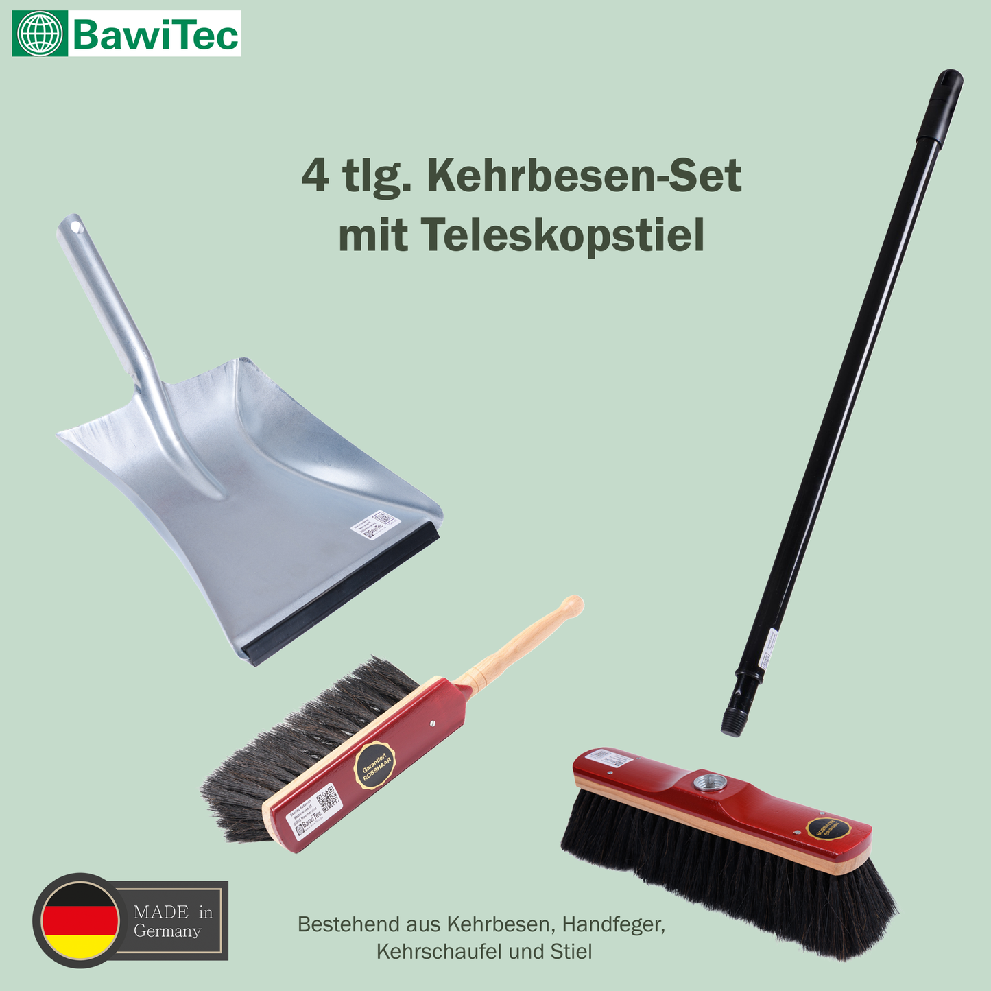 Real horsehair bristles, sweeping set, broom set, hand brush and metal dustpan, very soft