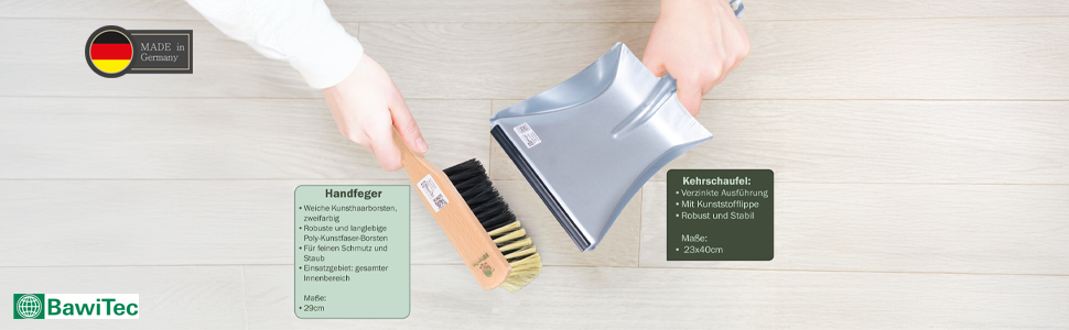 Zimmerbesen Kehrset Kehrgarnitur 4tlg. inkl. Teleskopstiel Handfeger und Kehrschaufel mit Lippe