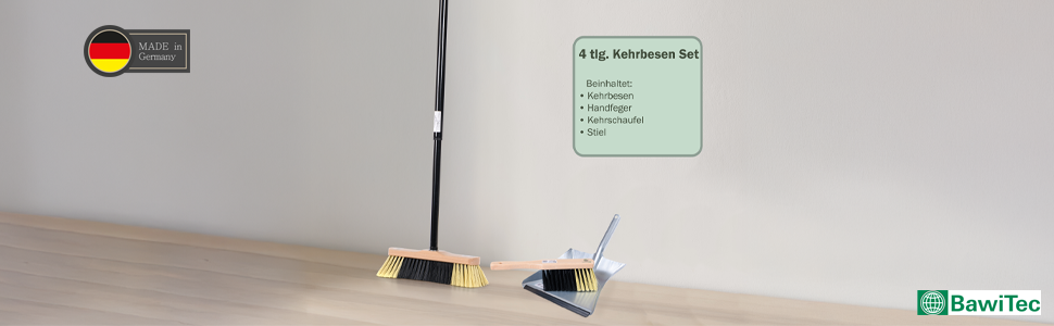 Zimmerbesen Kehrset Kehrgarnitur 4tlg. inkl. Teleskopstiel Handfeger und Kehrschaufel mit Lippe