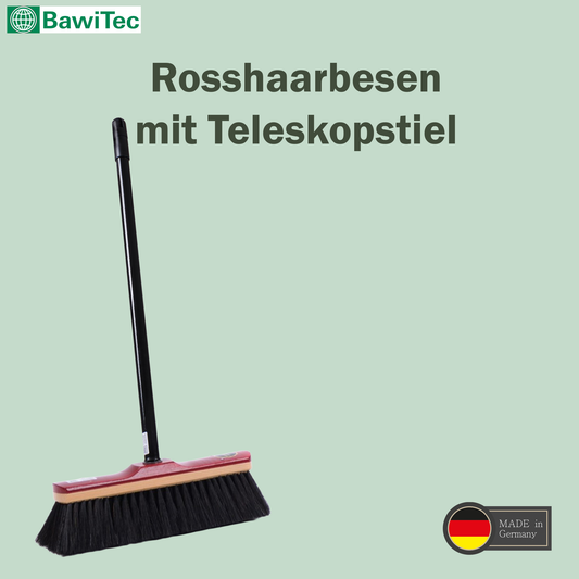 Hochwertiger Zimmerbesen 30cm Echt-Rosshaar-Borsten sehr weich inkl. Teleskopstiel verstellbar