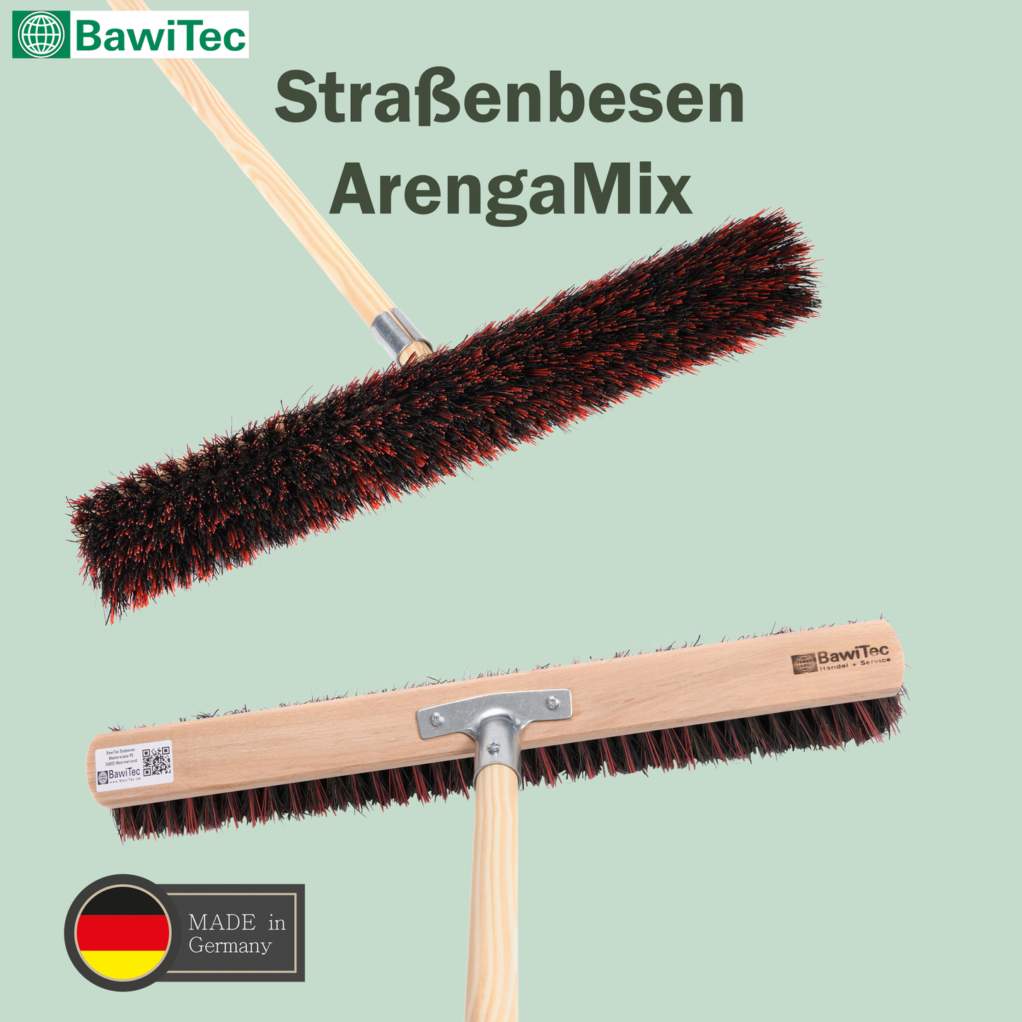 Profi Straßenbesen ArengaMix-Borsten mit Stiel Holzstiel Besen für Aussenbereich Kehrbesen