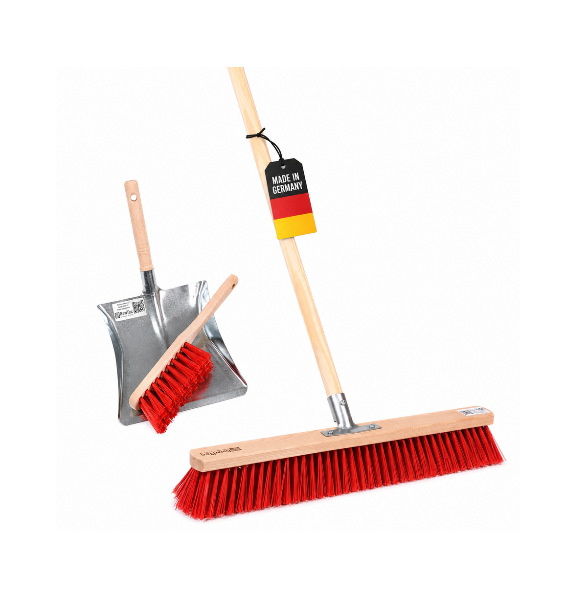 Street broom sweeping set Elaston plastic red broom 50cm handle 140cm hand brush 28cm and dustpan 