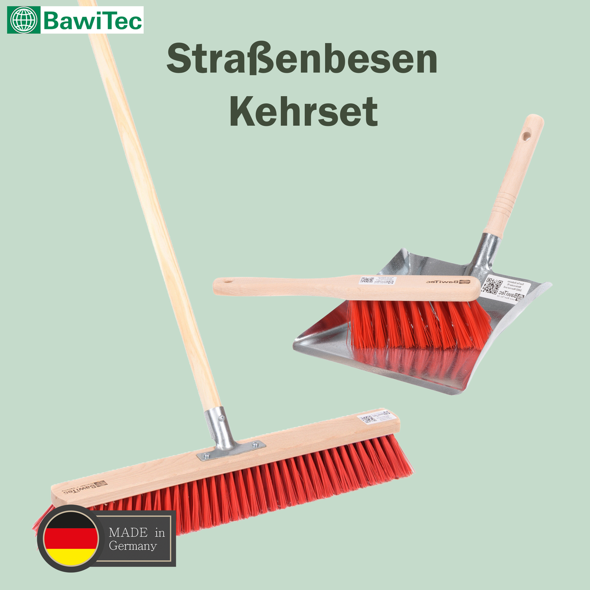 Street broom sweeping set Elaston plastic red broom 50cm handle 140cm hand brush 28cm and dustpan 