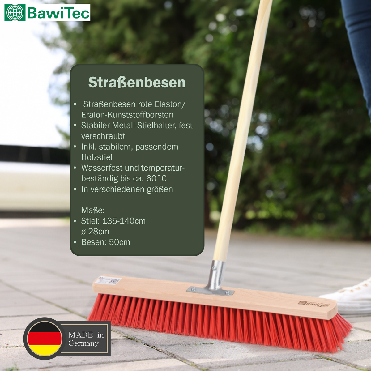 Street broom sweeping set Elaston plastic red broom 50cm handle 140cm hand brush 28cm and dustpan 