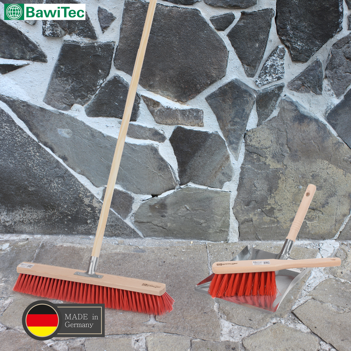 Street broom sweeping set Elaston plastic red broom 50cm handle 140cm hand brush 28cm and dustpan 