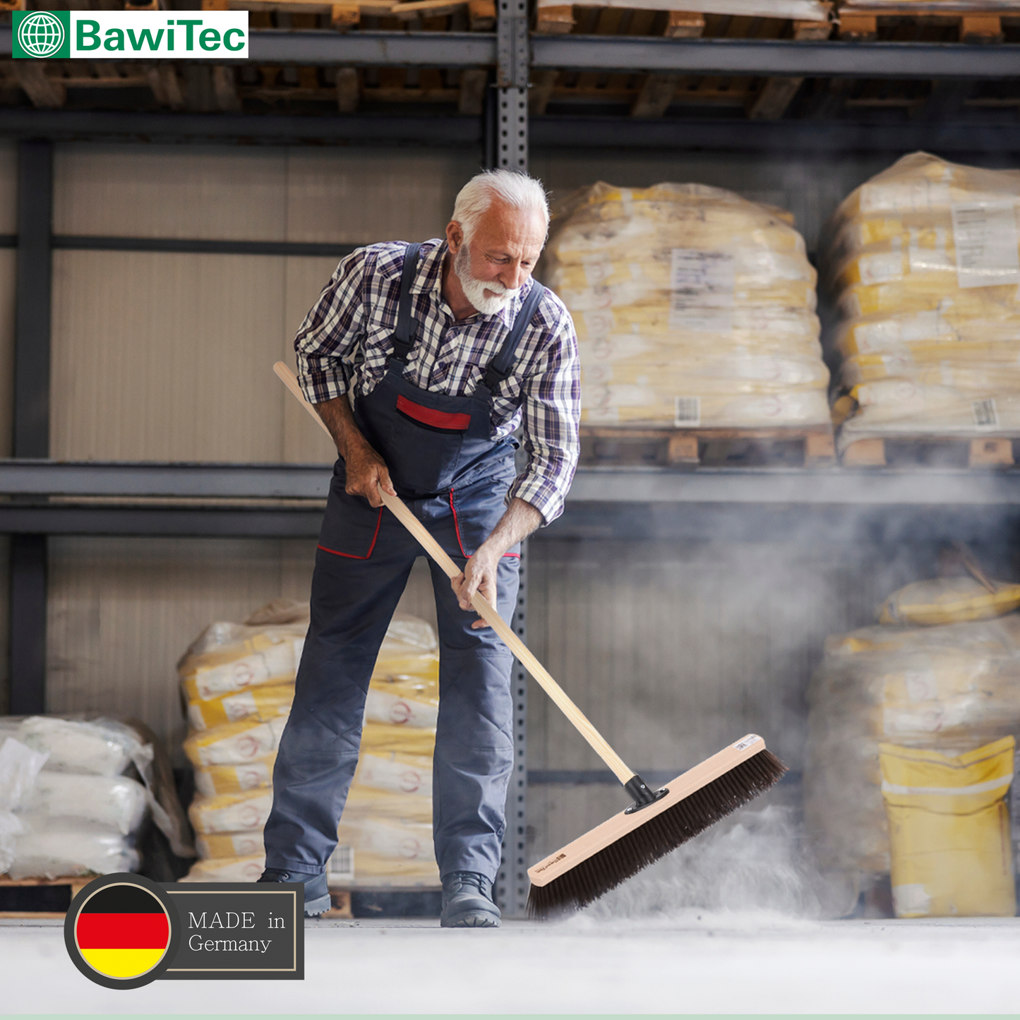 Professional hall broom, soft synthetic hair bristles with matching handle, industrial broom, sweeping broom 