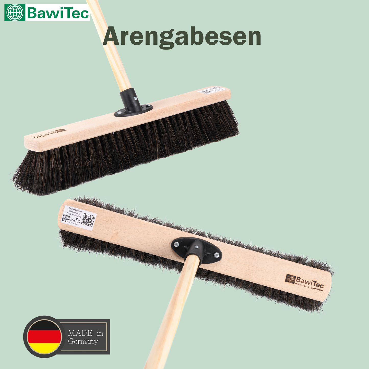 Allzweck-Kehrbesen Echt-Arenga-Naturfaser-Borsten nass- und ölbeständig mit Stiel/Holzstiel