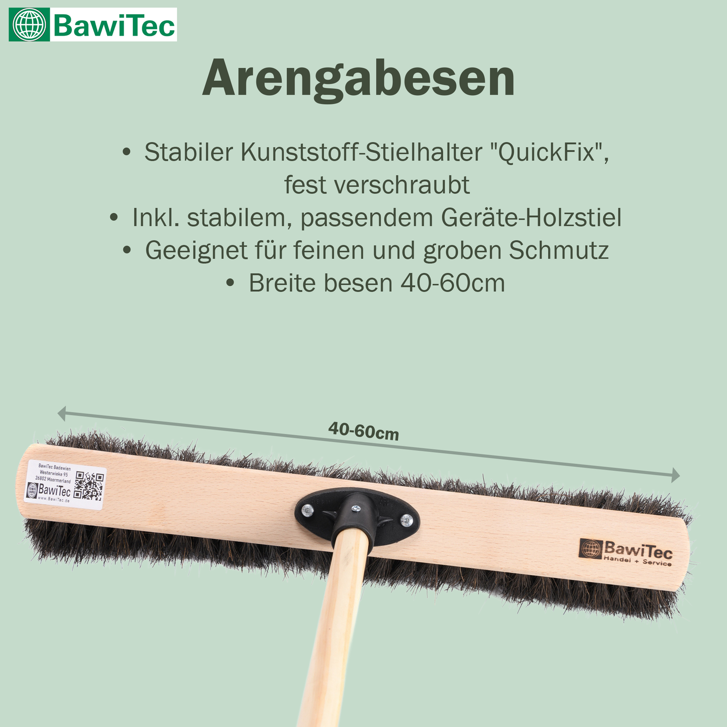 Allzweck-Kehrbesen Echt-Arenga-Naturfaser-Borsten nass- und ölbeständig mit Stiel/Holzstiel