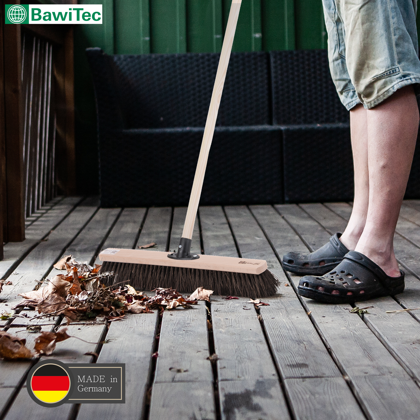 Allzweck-Kehrbesen Echt-Arenga-Naturfaser-Borsten nass- und ölbeständig mit Stiel/Holzstiel