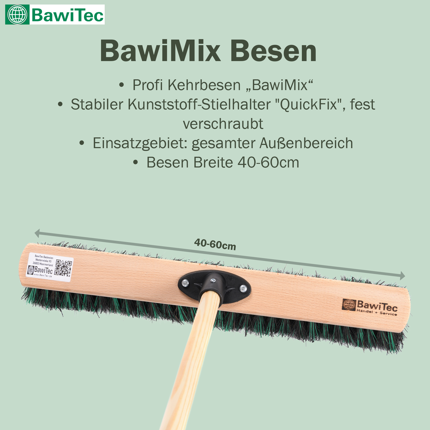 Profi Kehrbesen Allzweckbesen BawiMix mit Holzstiel Besenstiel Naturfaser-Elaston-Borsten-Mix