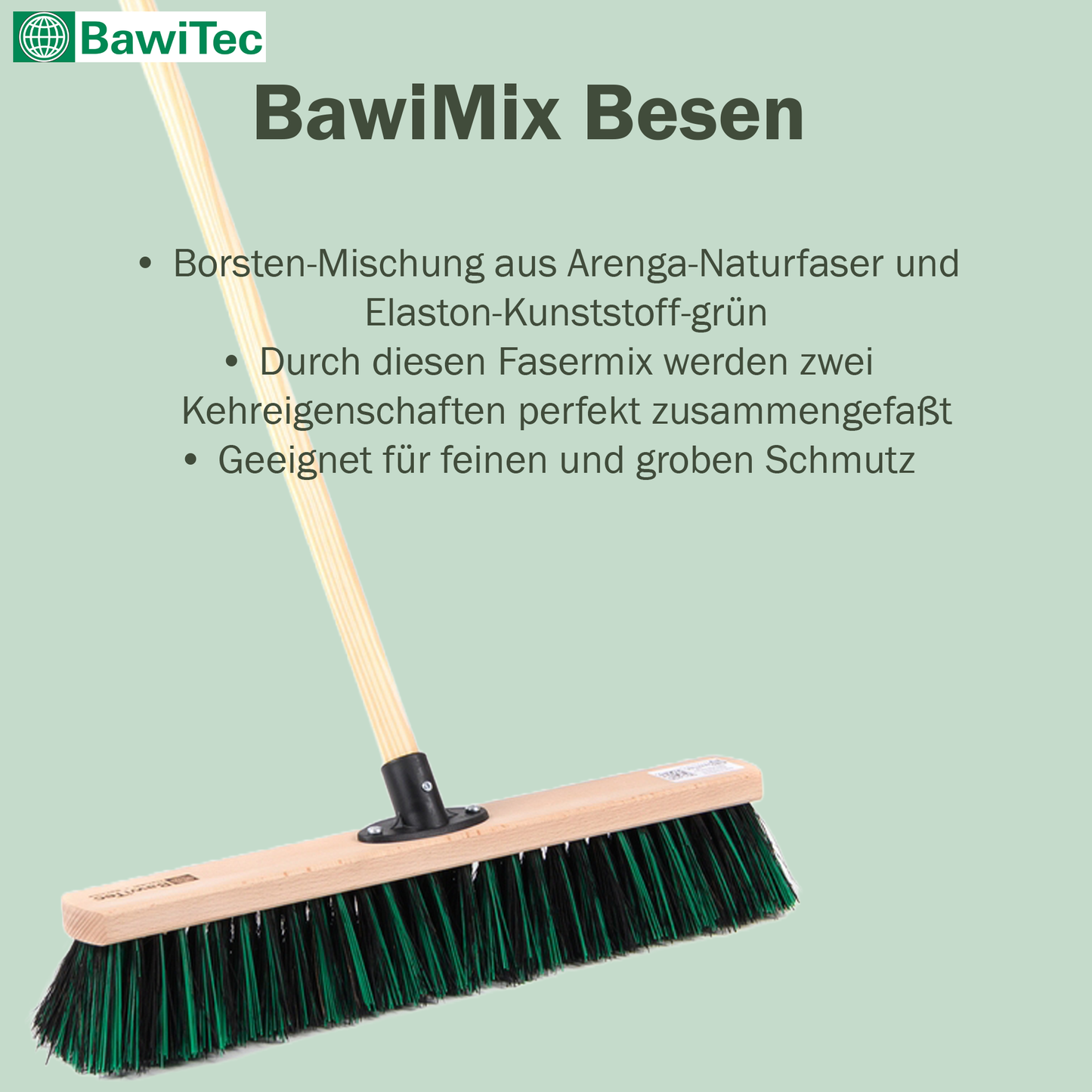 Profi Kehrbesen Allzweckbesen BawiMix mit Holzstiel Besenstiel Naturfaser-Elaston-Borsten-Mix