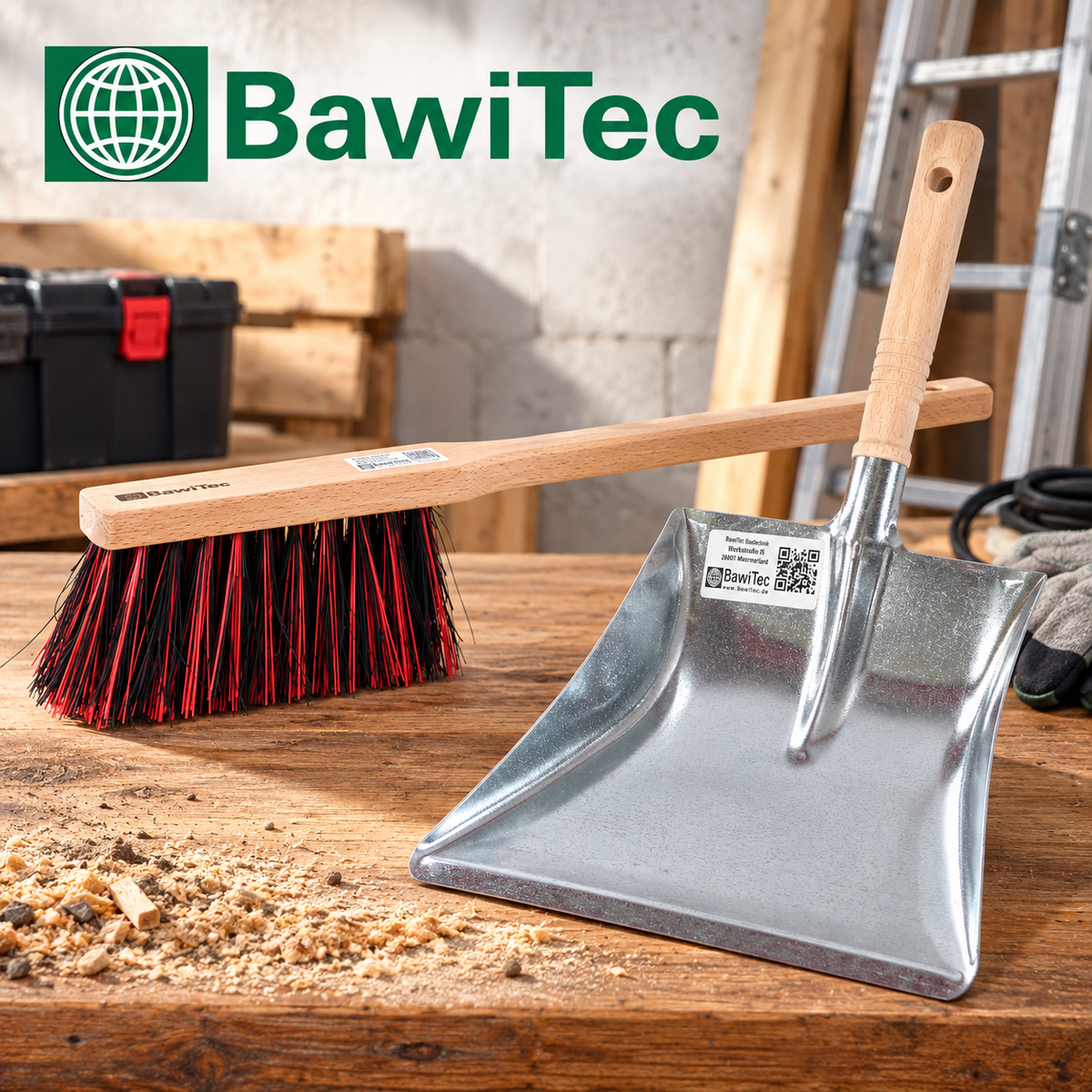 Langstiel-Kehrschaufelgarnitur mit Handfeger & Metall-Kehrschaufel – BawiTec Badewien GbR