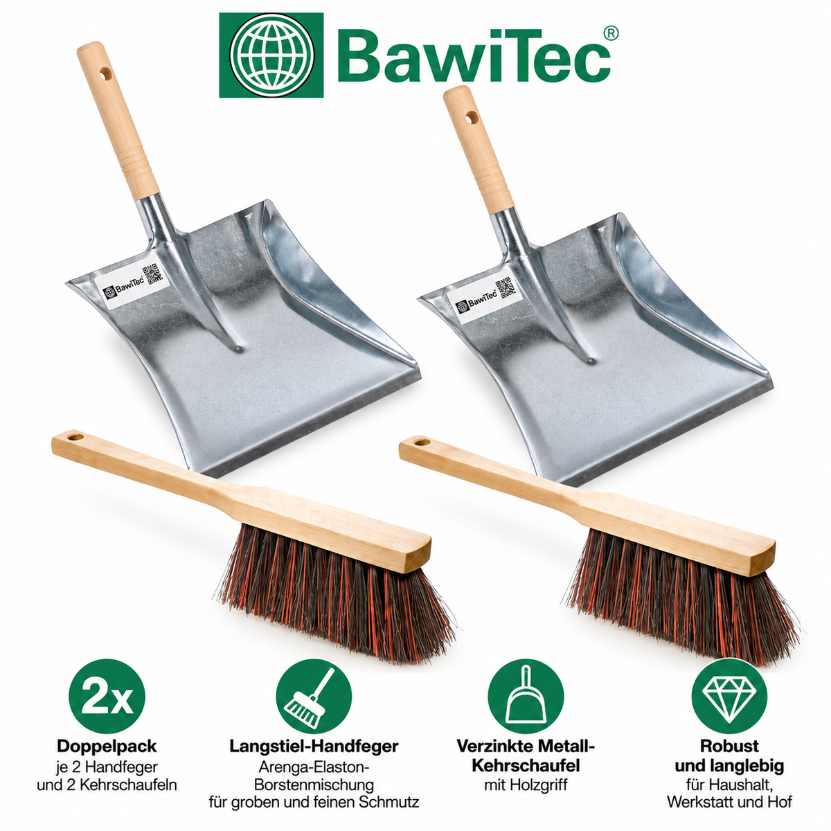 Langstiel-Kehrschaufelgarnitur mit Handfeger & Metall-Kehrschaufel – BawiTec Badewien GbR