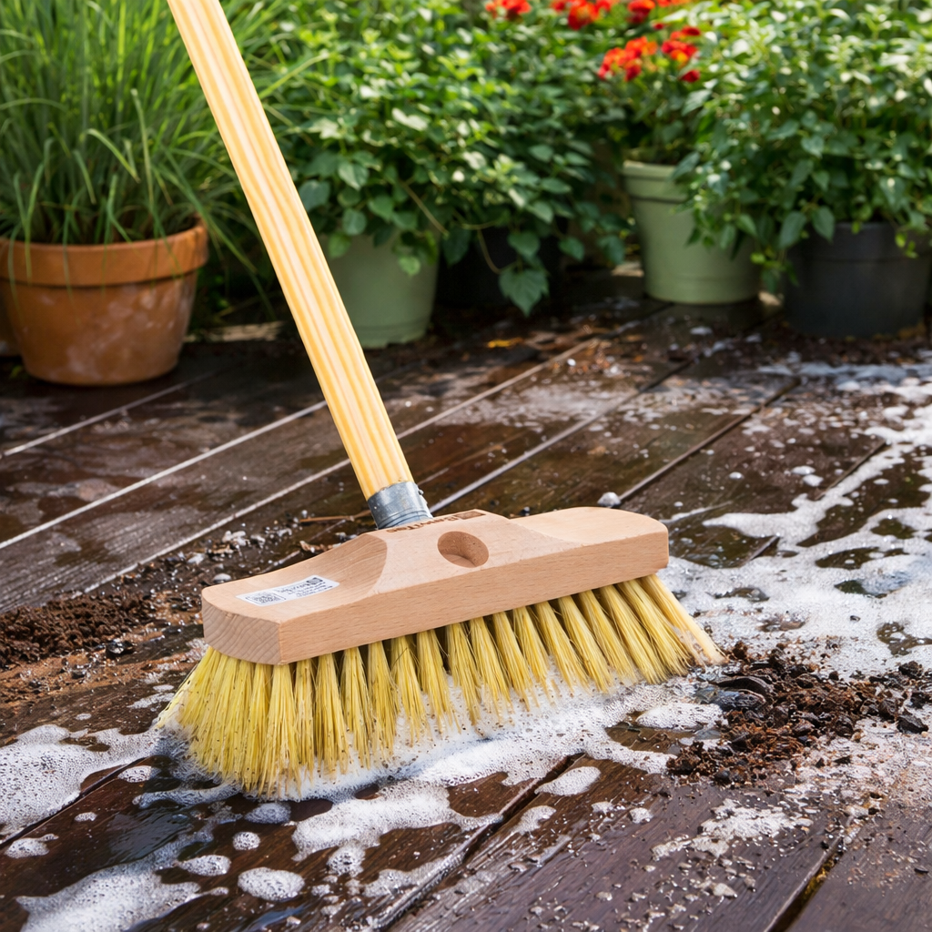 Allzweckschrubber 25cm Breit mit extra langen Naturfaser-Borsten mit Stiel Universalbürste