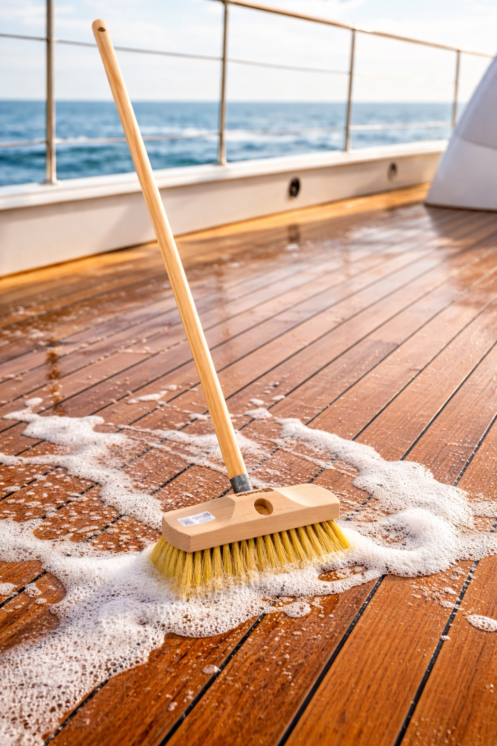 Allzweckschrubber 25cm Breit mit extra langen Naturfaser-Borsten mit Stiel Universalbürste