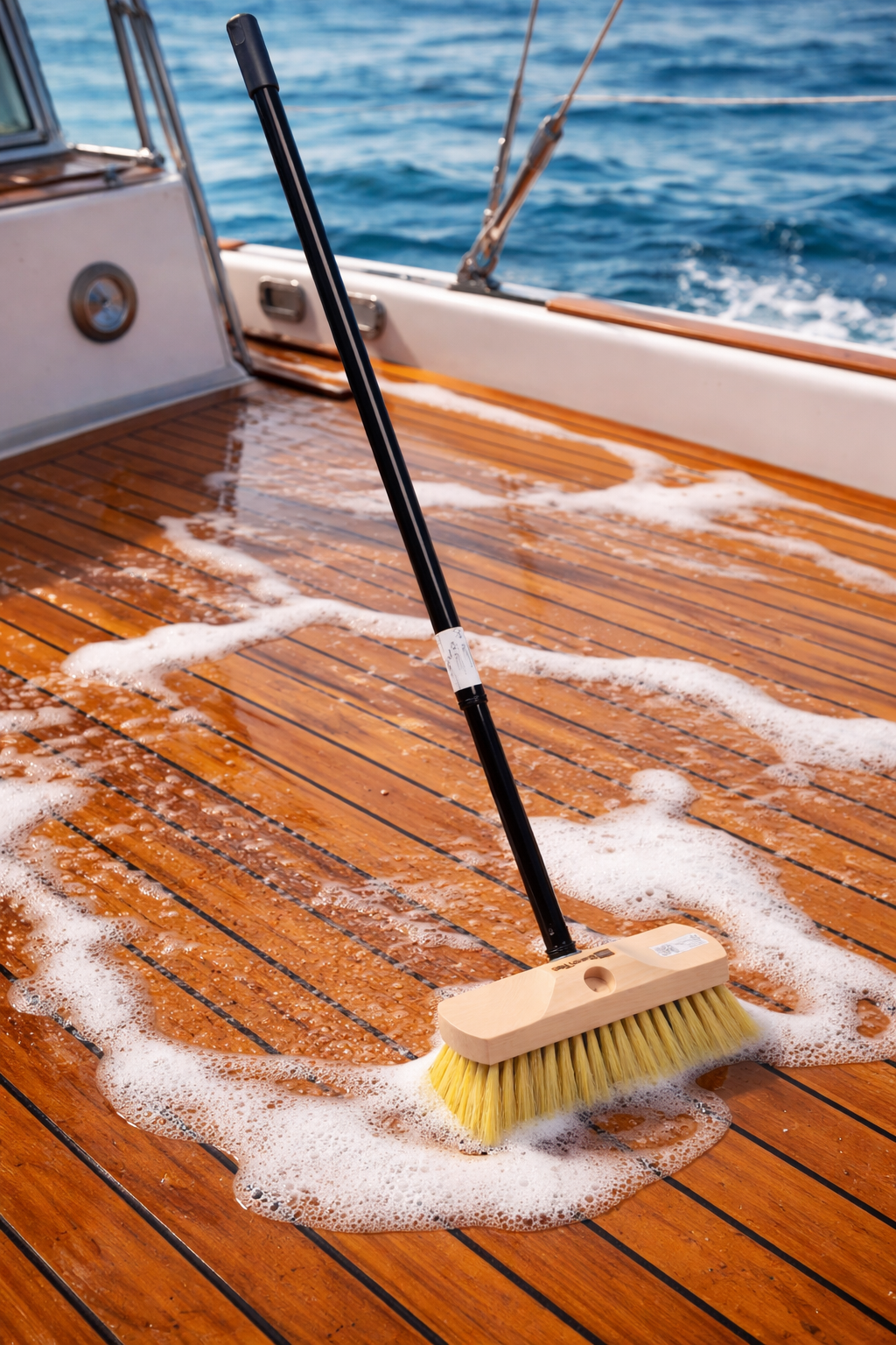 Allzweckschrubber 25cm Breit mit extra langen Naturfaser-Borsten mit Stiel Universalbürste