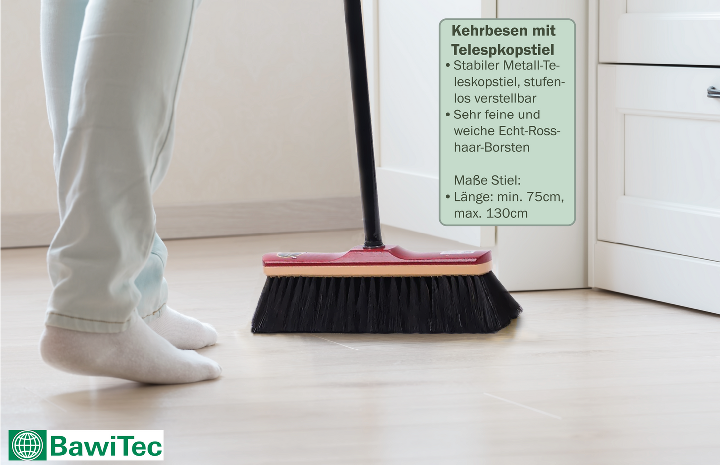 Real horsehair bristles, sweeping set, broom set, hand brush and metal dustpan, very soft