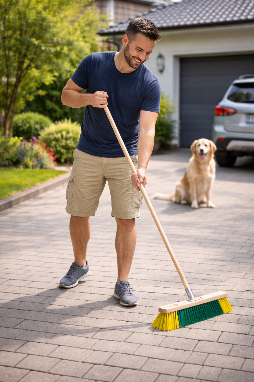 BawiBlitz-Besen Kehrbesen mit Metall-Stielhalter und Holzstiel Besen mit Stiel