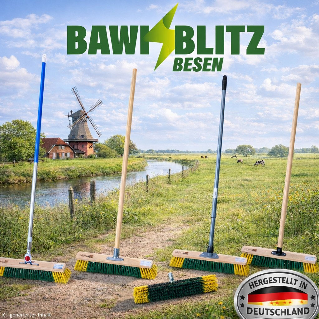 BawiBlitz-Besen Kehrbesen mit QuickFix-Halter und Holzstiel Besen mit Stiel