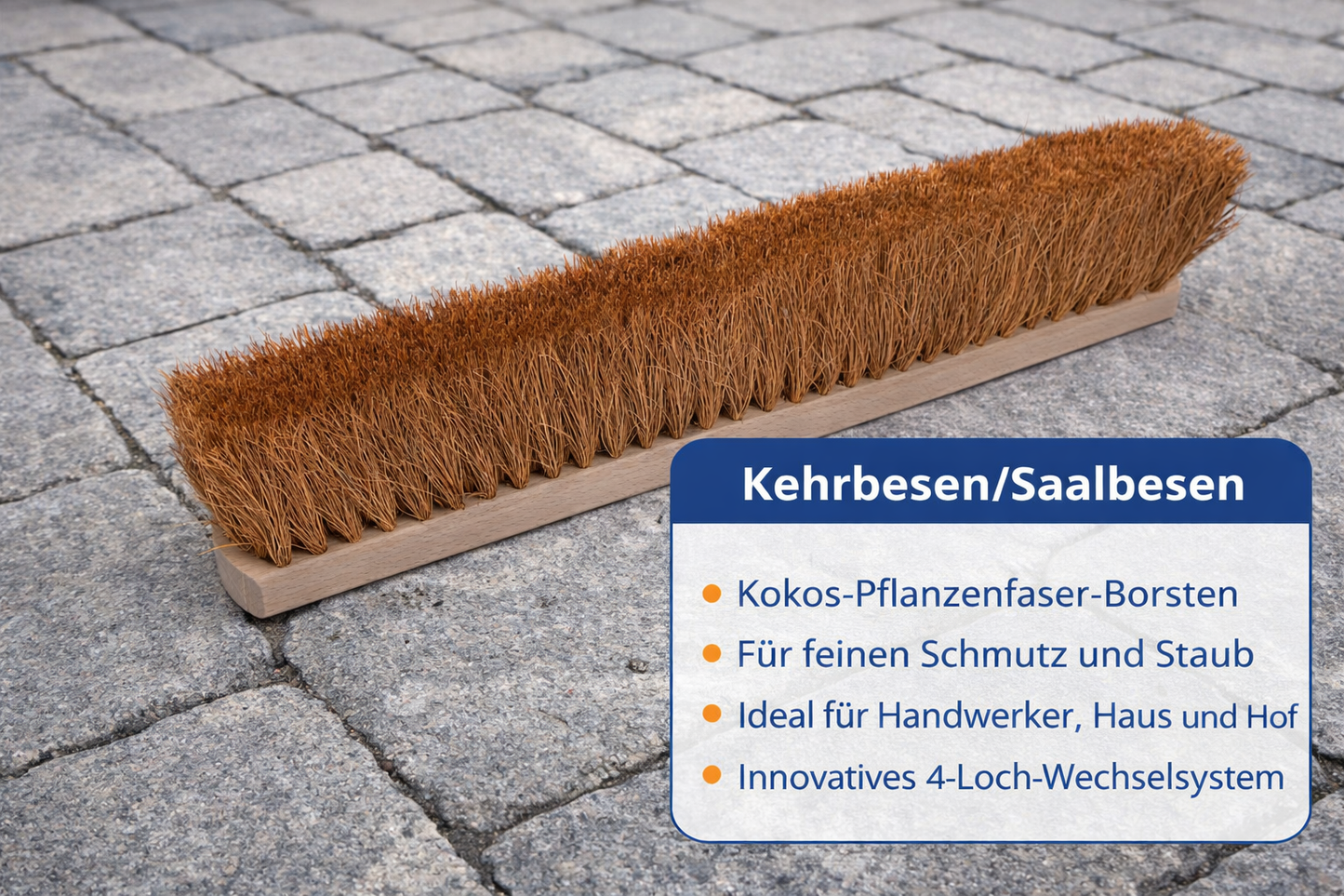 Naturfaser Kehrbesen Kokosbesen mit 4-Loch-Wechselsystem Besen ohne Stiel