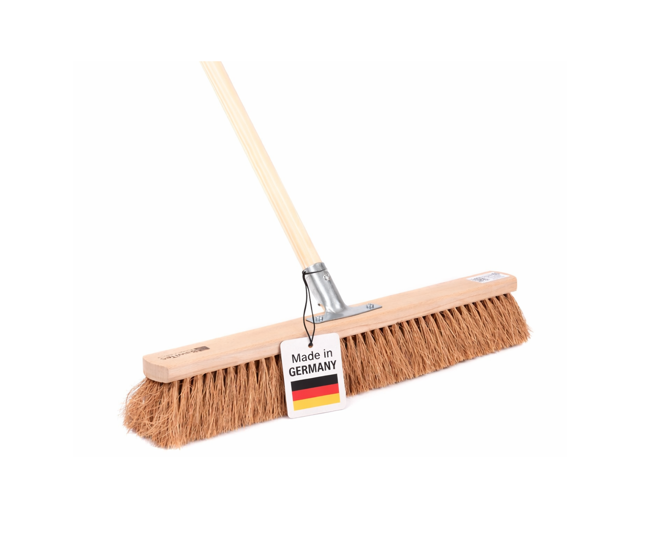 Coconut broom sweeping broom with sturdy wooden handle, robust plant fiber hall broom with broom handle