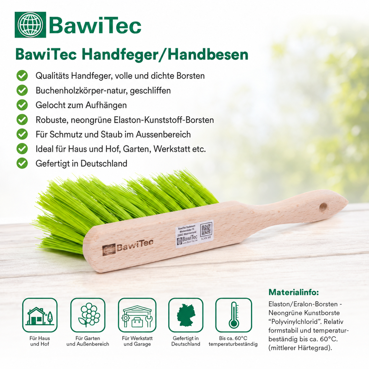 Hand brush hand broom plastic bristles neon green 28cm and 43cm length