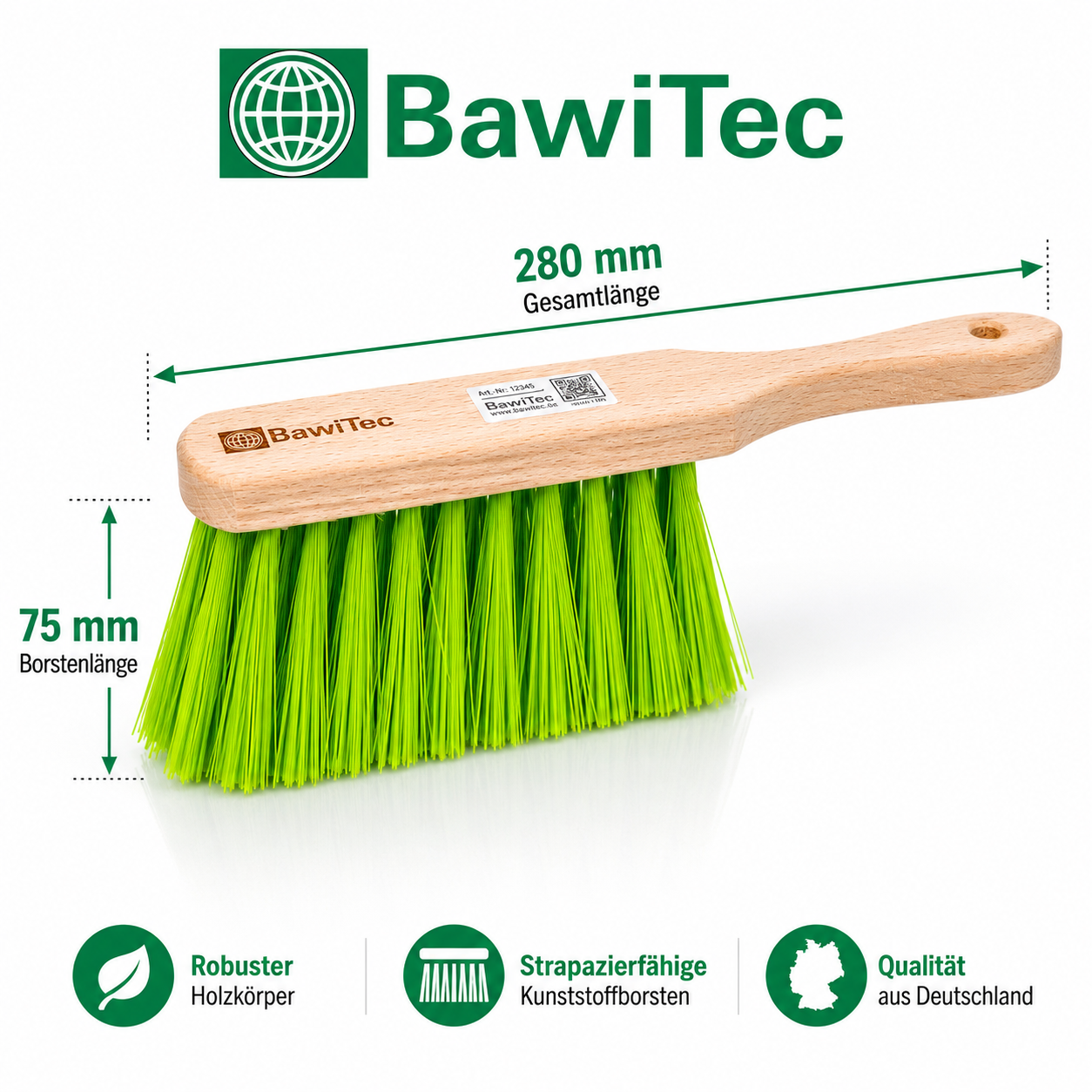 Hand brush hand broom plastic bristles neon green 28cm and 43cm length