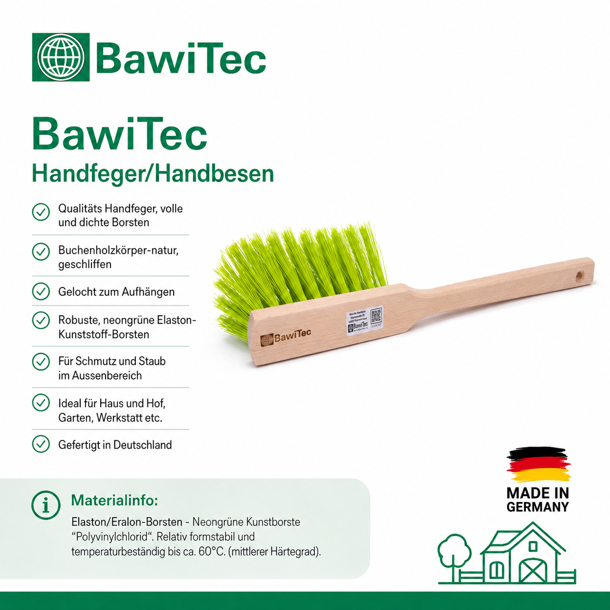 Hand brush hand broom plastic bristles neon green 28cm and 43cm length