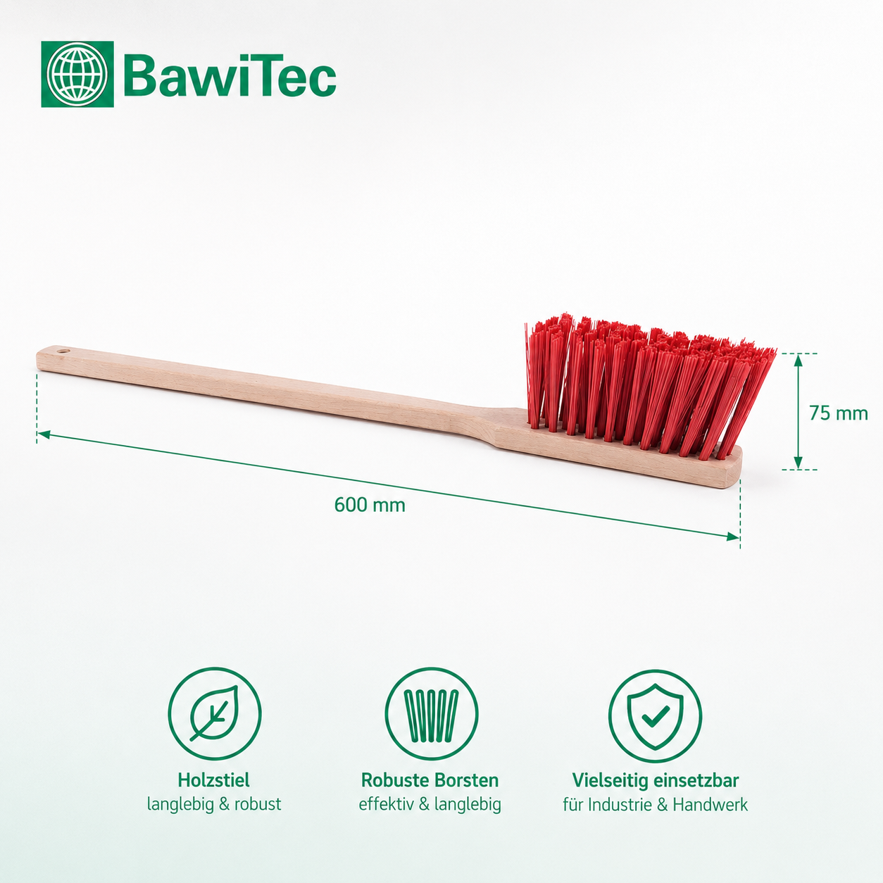 Qualitäts Handfeger mit Langstiel 43cm oder 60cm Lang Kunststoffborsten rot Sicherheitshandfeger