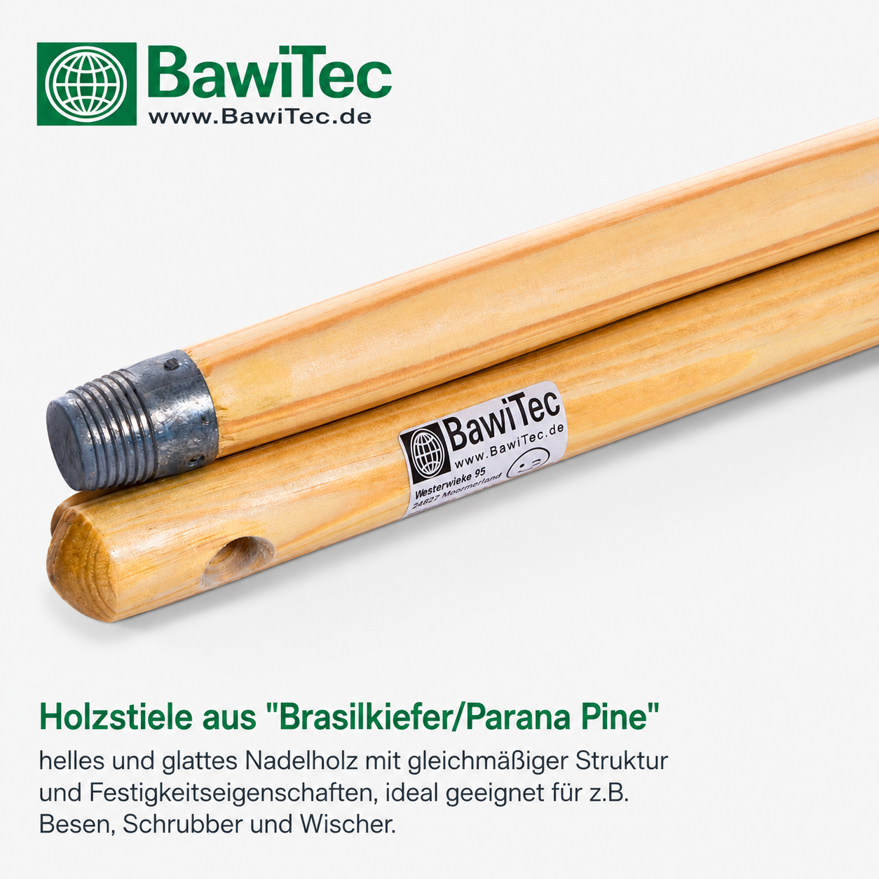 3 Stück Holzstiel Besenstiel mit Gewinde Länge 120cm lackiert und gelocht für Besen Schrubber Wischer usw.