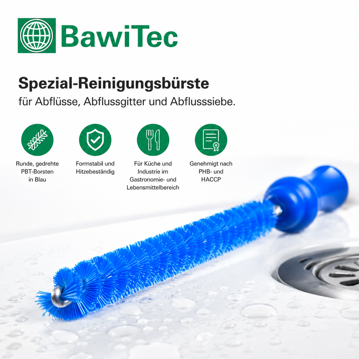 Profi Hygiene Abflussbürste Abfluss Reinigungsbürste blau