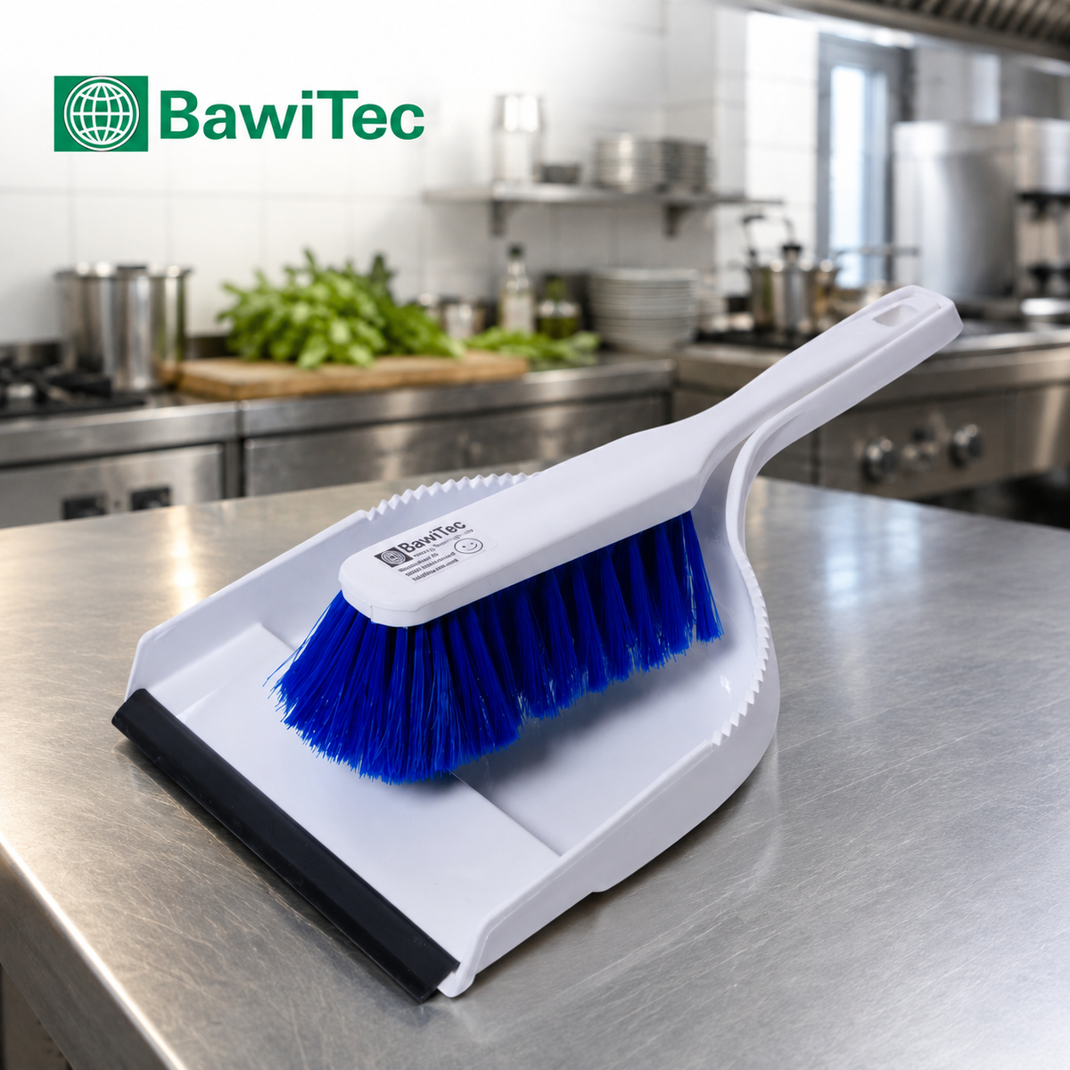 Profi Hygiene Kehrgarnitur Kunststoff weiß blau Handfeger und Kehrschaufel