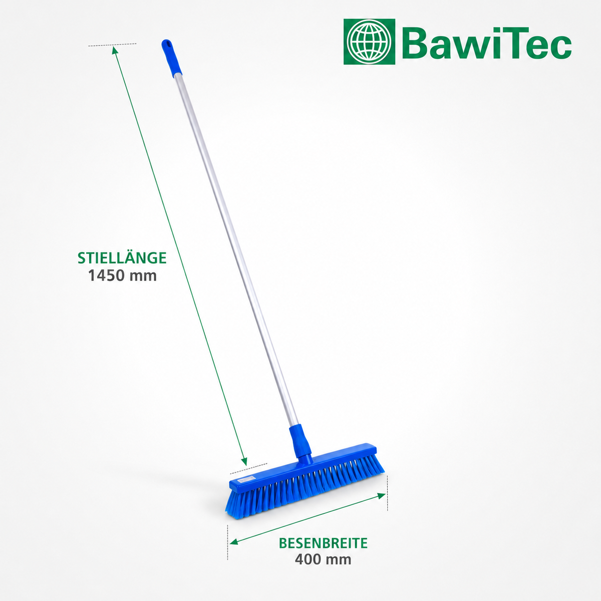Professional hygiene broom (one-piece) hygiene broom according to HACCP with white or blue aluminum handle