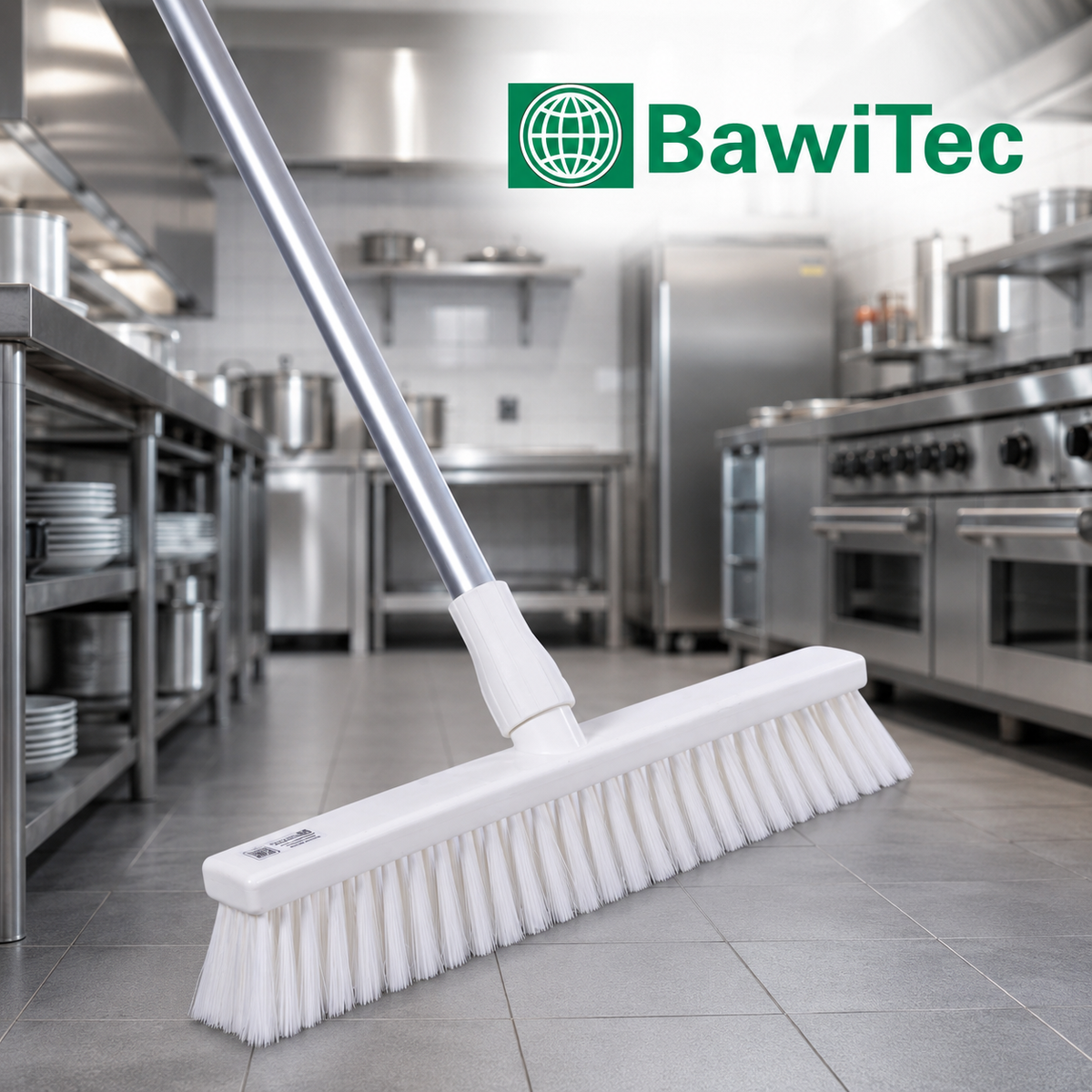 Professional hygiene broom (one-piece) hygiene broom according to HACCP with white or blue aluminum handle