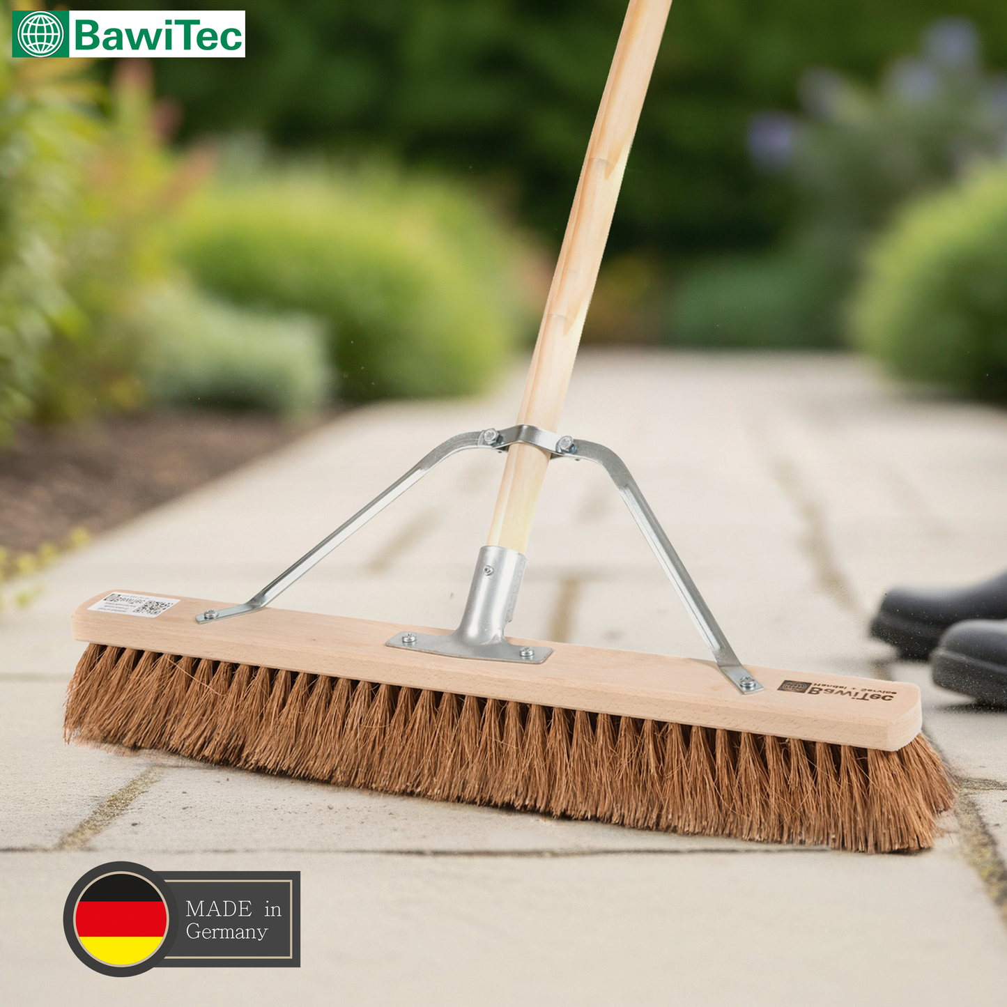 Kehrbesen Kokos-Borsten mit Stielstabilisator und Holzstiel Besenstiel Kokosbesen Naturfaser-Besen stabil